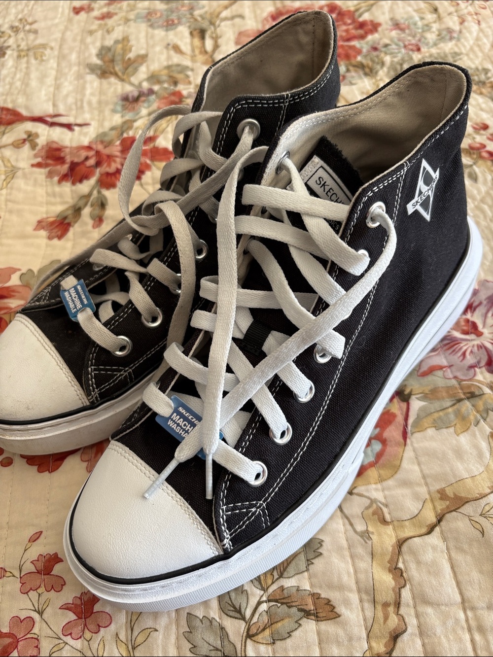 Skechers Black and White Canvas High-Top Sneakers
